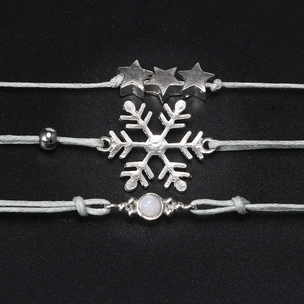 Женский браслет со снежинкой с пятиконечными звездами Луной и открытым
