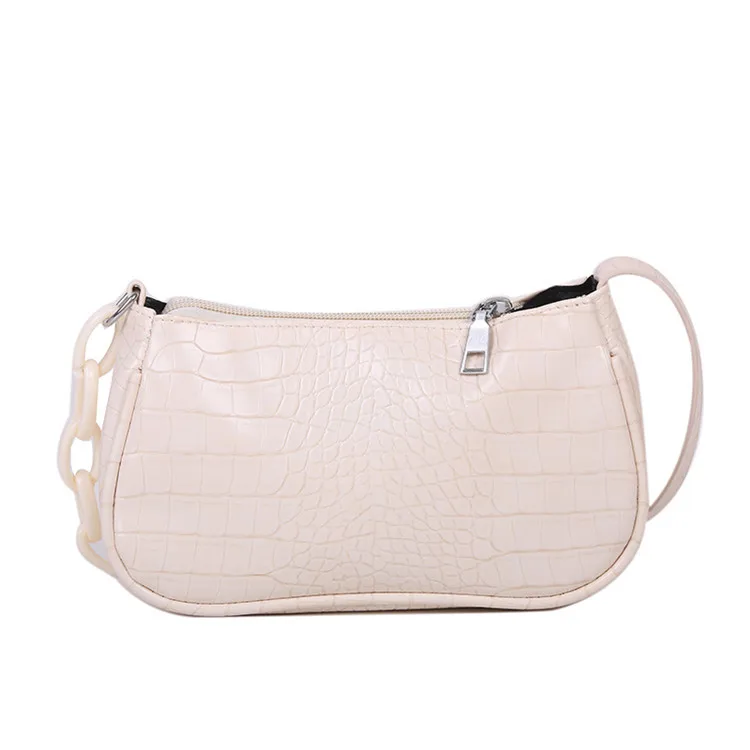 

Small Women Female Fashion PU Leather Crocodile Pattern Baguette Bag French Niche Chain Shoulder Bag Underarm Bag Brand Design