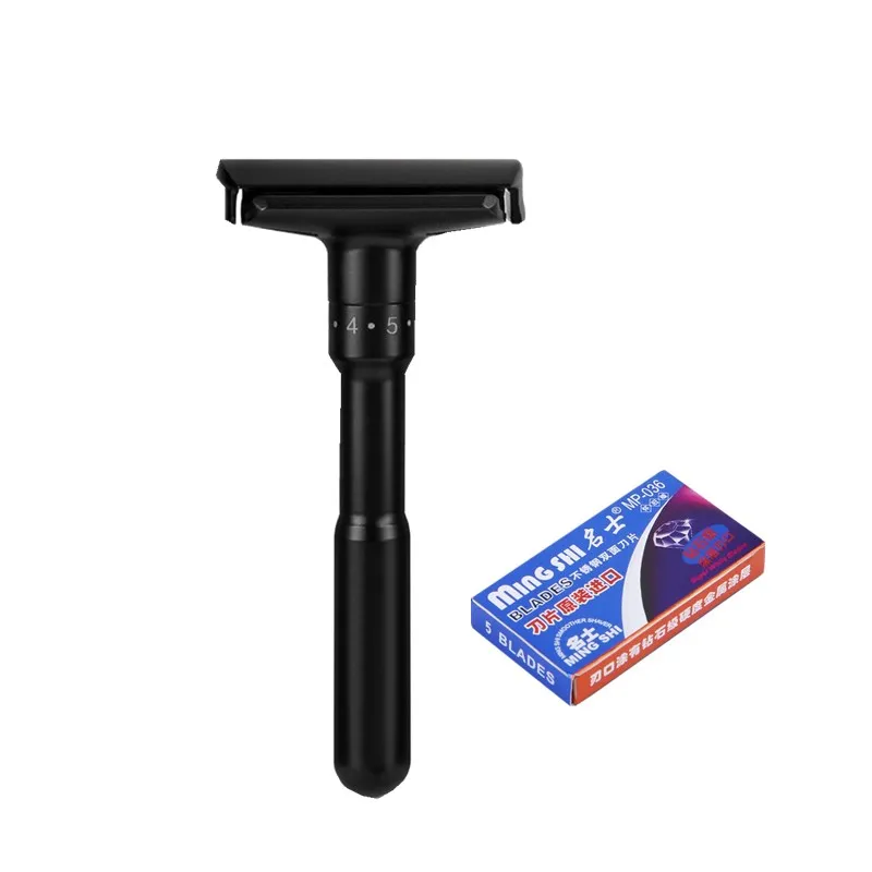 DDPGGL Men Double Shaver Razor Luxurious Black Adjustable Safety Classic Stand Shaving with 5 Blades | Красота и здоровье