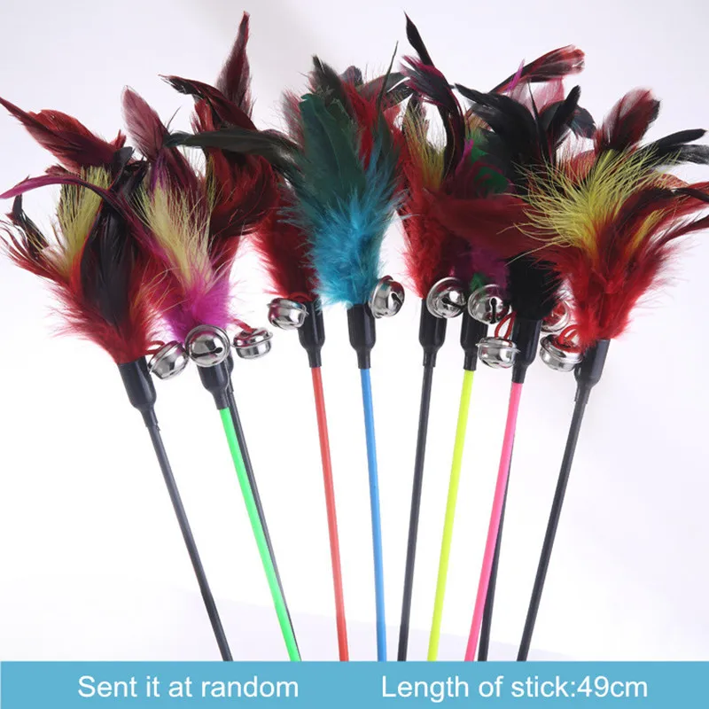 

Cat Funny Interactive Toy Cat Pole Stick Feather Wand Kitten Cat Teaser Random Color Fairy Wand Toy for Cat