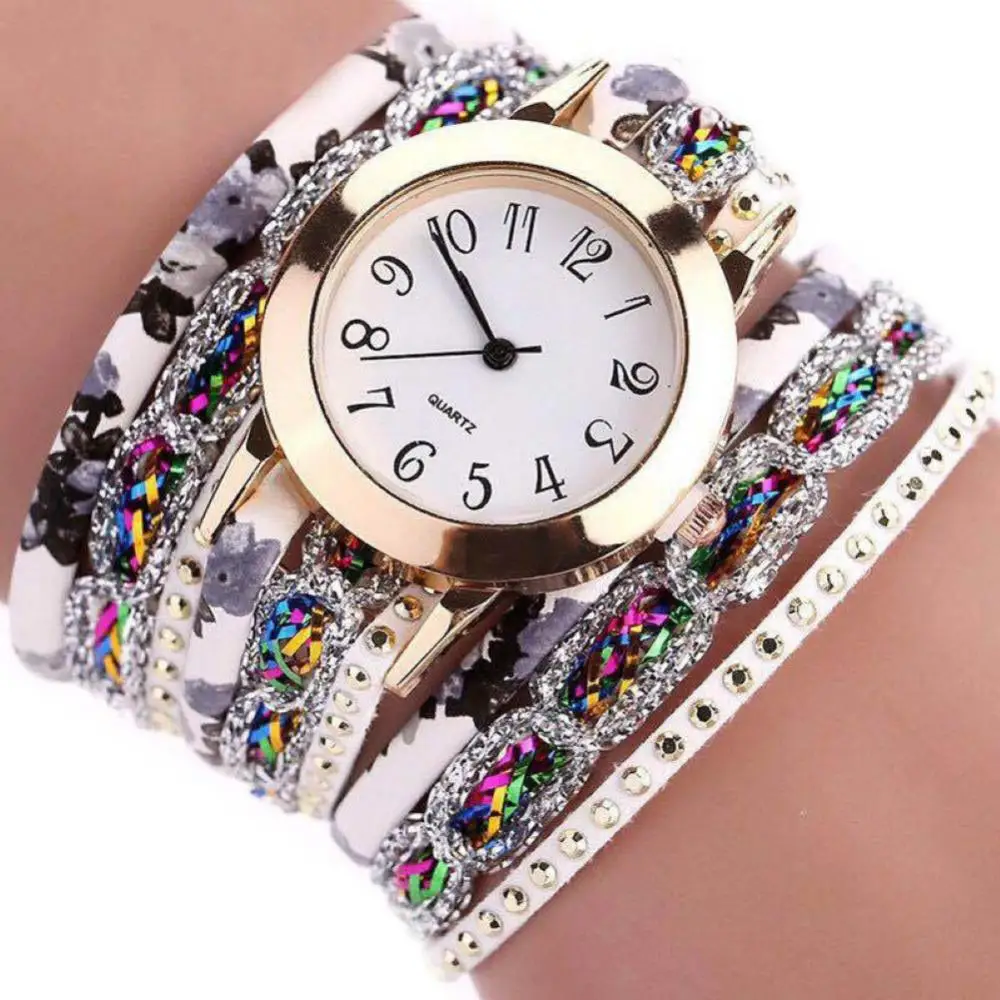 

Women's Watches 2021 Vintage Ethnic Style Bracelet Multilayer Faux Crystal Bracelet Numerals Quartz Watch Pendant часы женские
