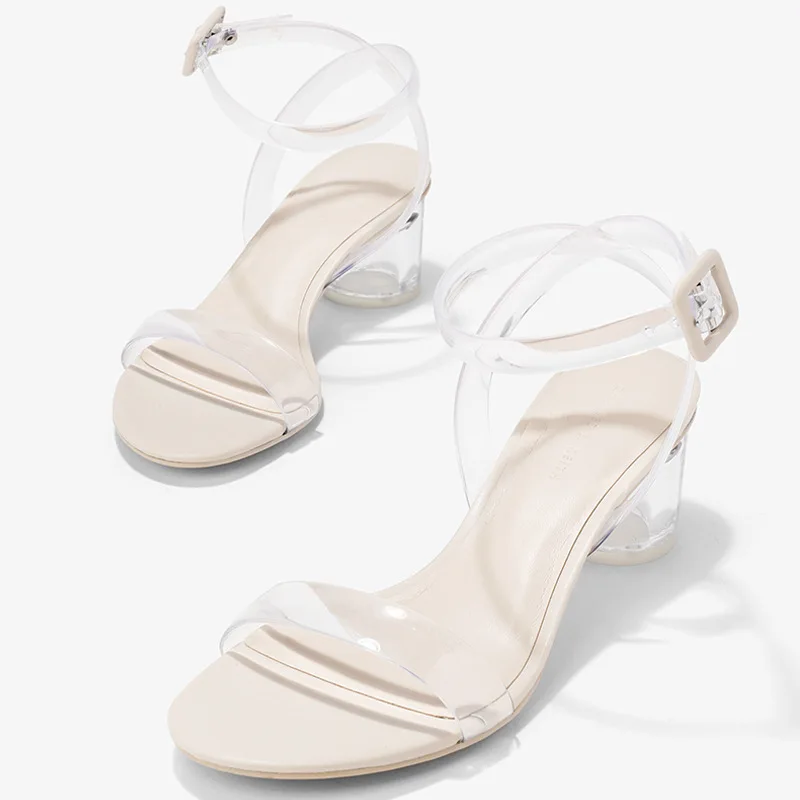 

2020 Summer Fashion Sandals Women Thick Heel Ankle Strap One word PVC Lady Sandals Shoes Europe and America Style
