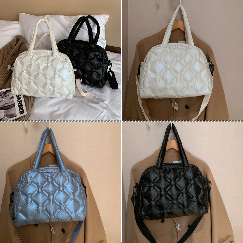 Luxury Designer Women Down Handbag Cotton Duvet Nylon Padded Shopper Winter Quilted Female Shoulder Crossbody Bag Purse 2022