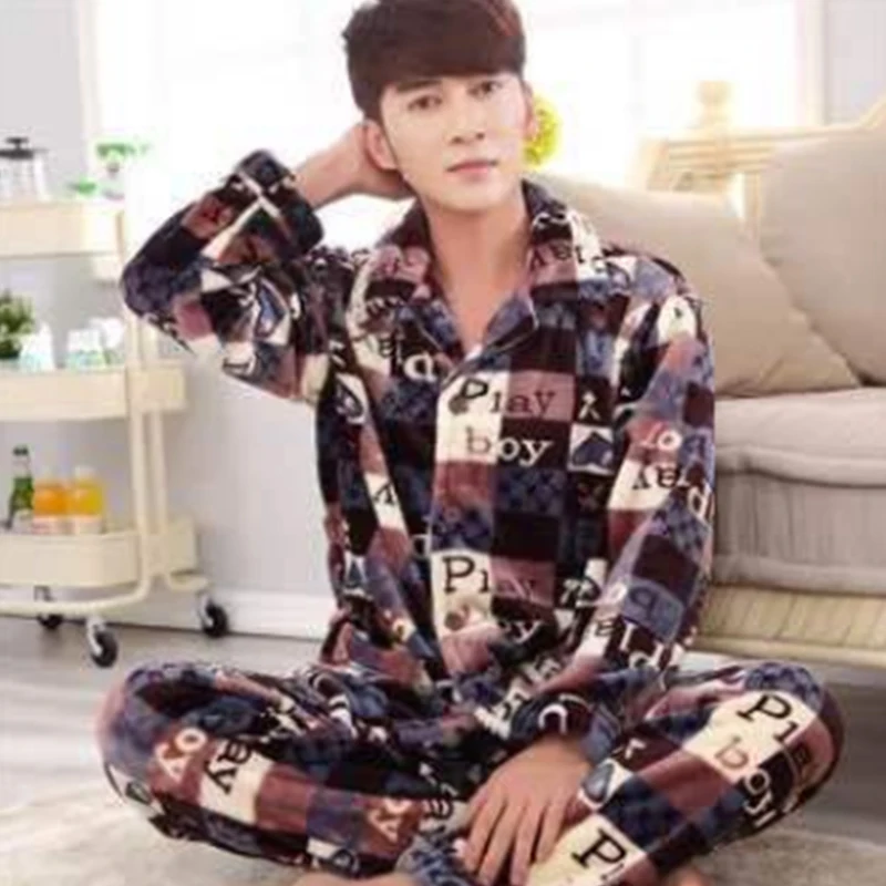 Пижамный комплект мужской фланелевый с длинным рукавом теплая мультяшная одежда