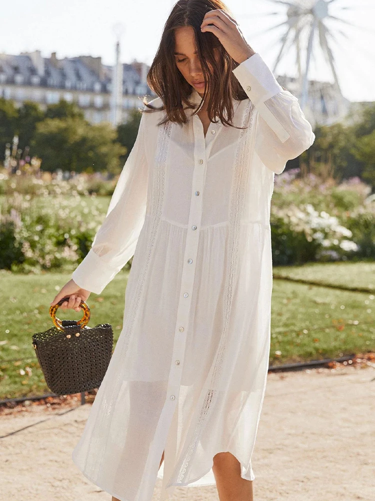 Новинка 2020 белая рубашка Пляжное платье Женская свободная прозрачная туника для
