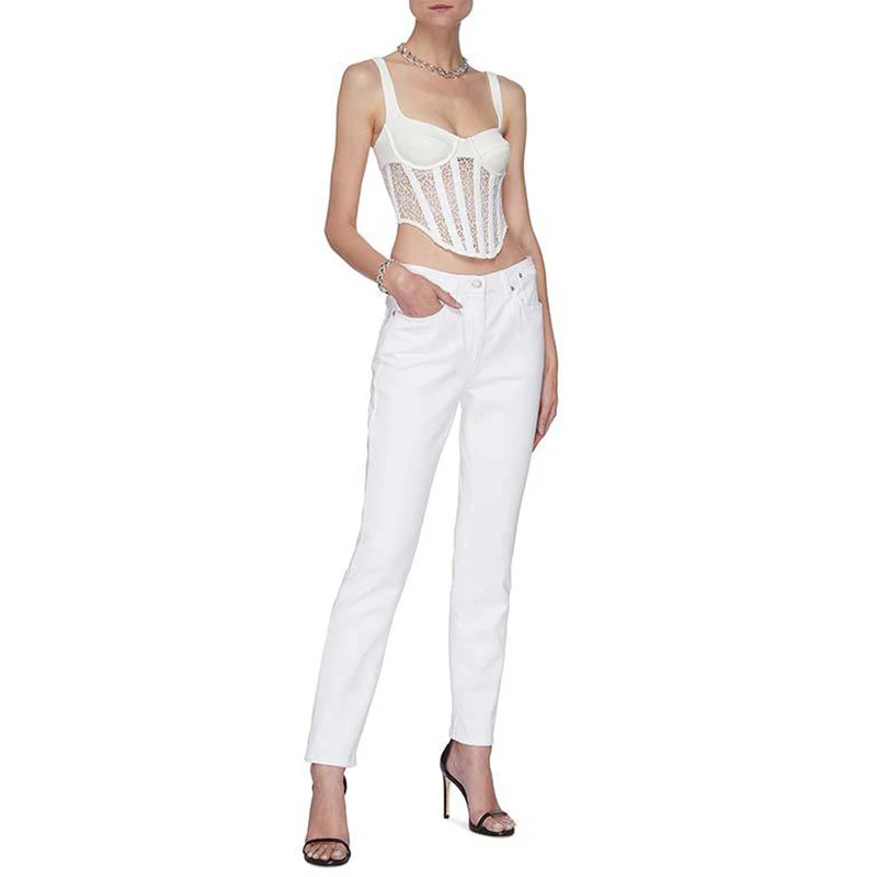 

Patchwork Lace Vest For Women Square Collar Sleeveless Sexy Party Slim Short Tops Female Fashion New Clothing 2020 Summer K978