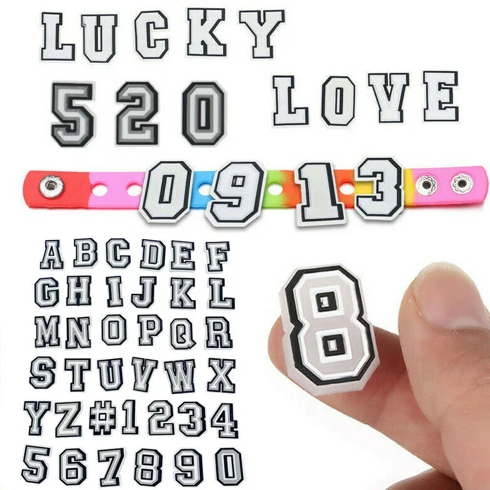 37Pcs/Set Letter Hole Shoes Flower Numbers Shoe For Crocs Wristbands Charms Shoe Charms Decoration For Wristbands Wholesale