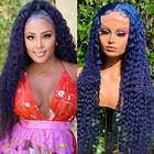 Темно-синие парики из человеческих волос на сетке спереди для женщин, вьющийся парик спереди на сетке, бразильский парик на сетке с T-образной частью, парик на сетке с детскими волосами