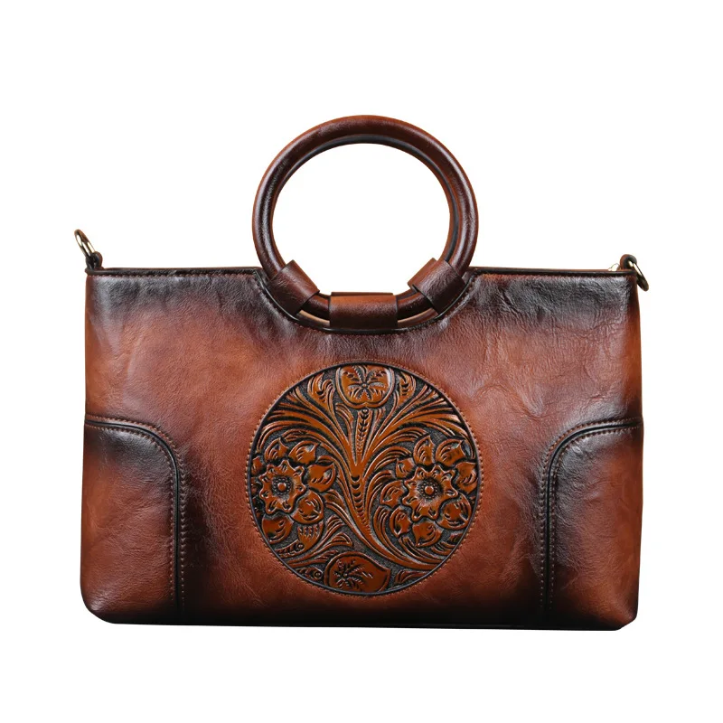 

Women Fashion Ethnic Style Top Ring Handle Features Embossing Concise Retro Large Capacity Shoulder Bag Crossbody Office Daily