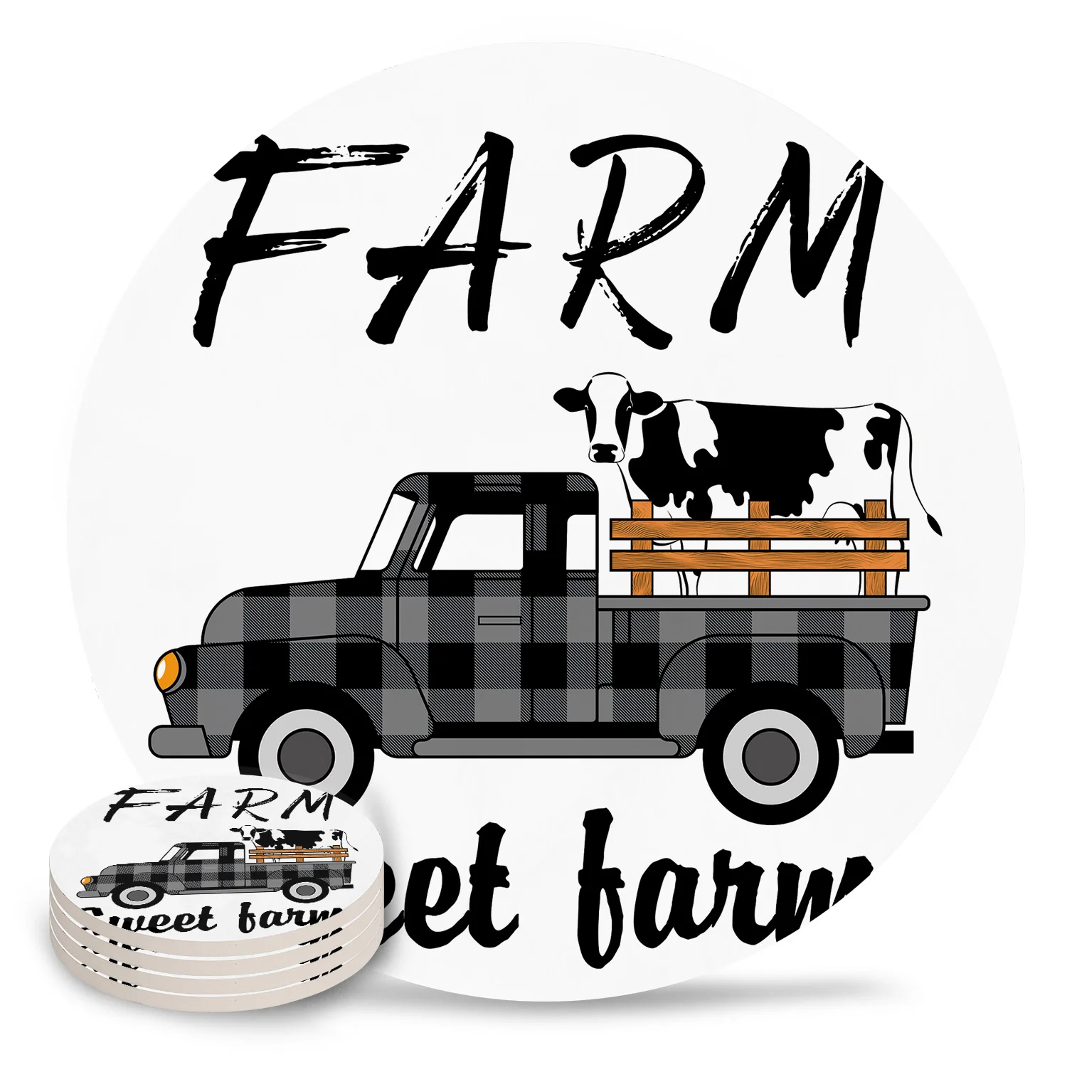 Фермерский дом Корова Черный Белый проверить грузовик подставки керамические