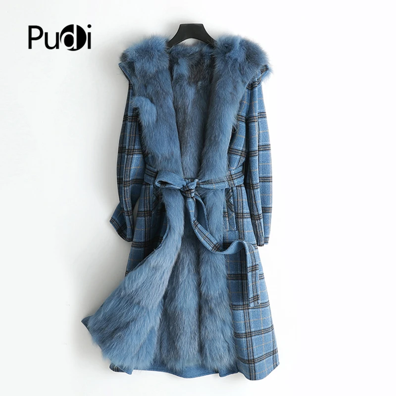 

Pudi Women Real Wool Fur Coat Parka Female Natural Fox Fur Linier Leisure Fall Winter Long Jacket Trench Outwear ZY178-1