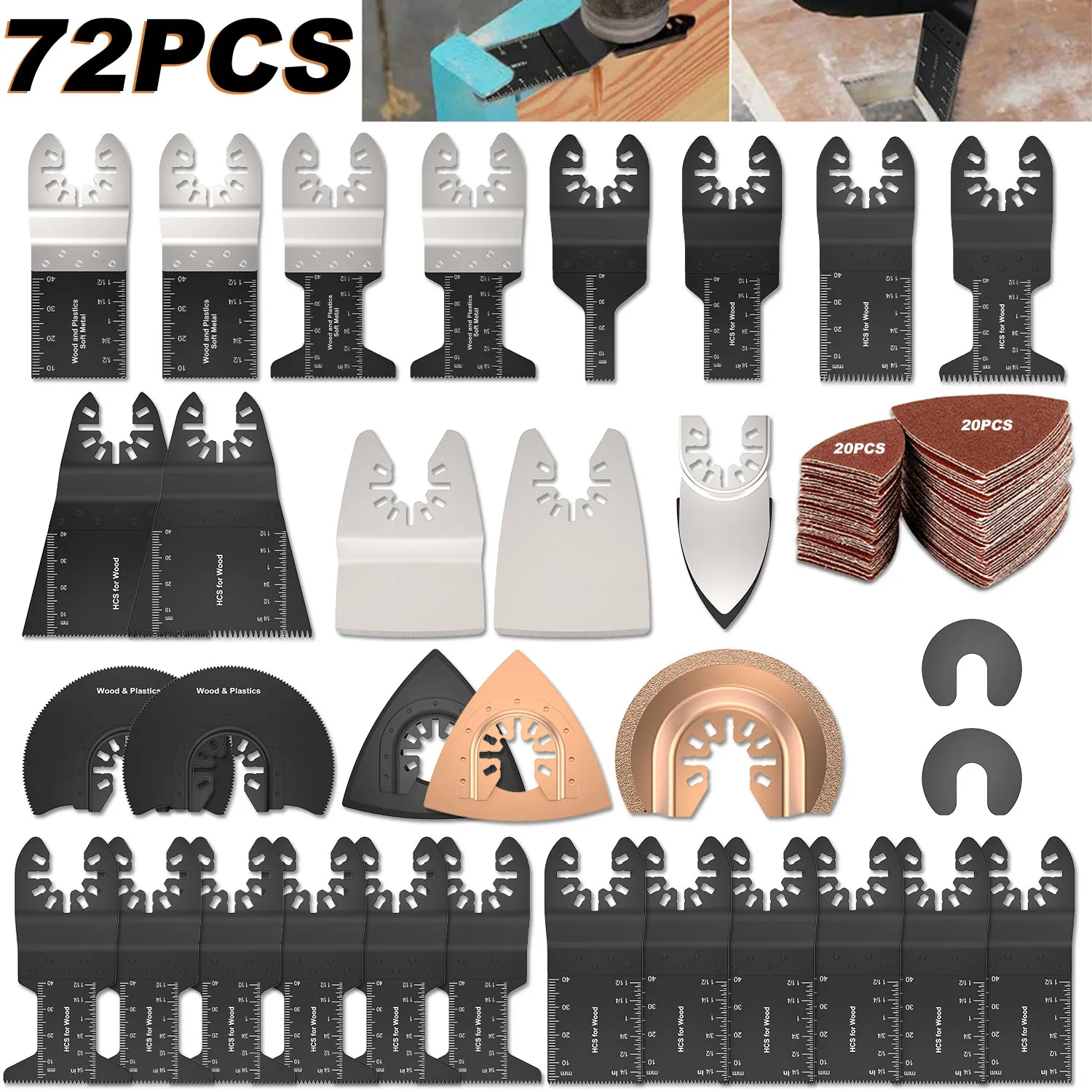 

72 Pcs/set Power Oscillating Tool Blades Multitool HCS Saw Blades Accessories Kit Wood Cutting Tool for Renovator Power Tools