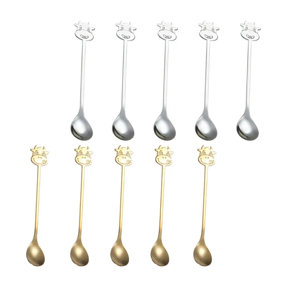 

10Pcs Stainless Steel Spoons Coffee Spoons Stirring Spoons (Golden, Silver)
