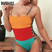ruuhee one piece swimsuit women brazilian bikini push up solid with padded bathing suits hot summer beach swimwear female