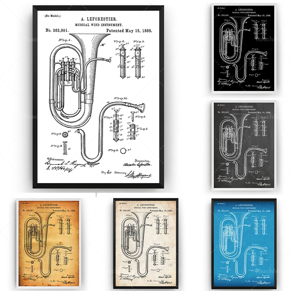 

Tuba 1888 Patent Print Wall Art Poster Music Teacher Blueprint Gifts