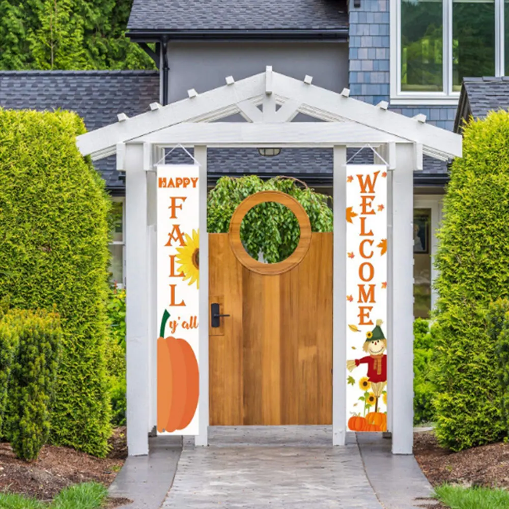 Благодарный баннер флаг благодарения крыльцо знак фон Тыква Кленовые Листья