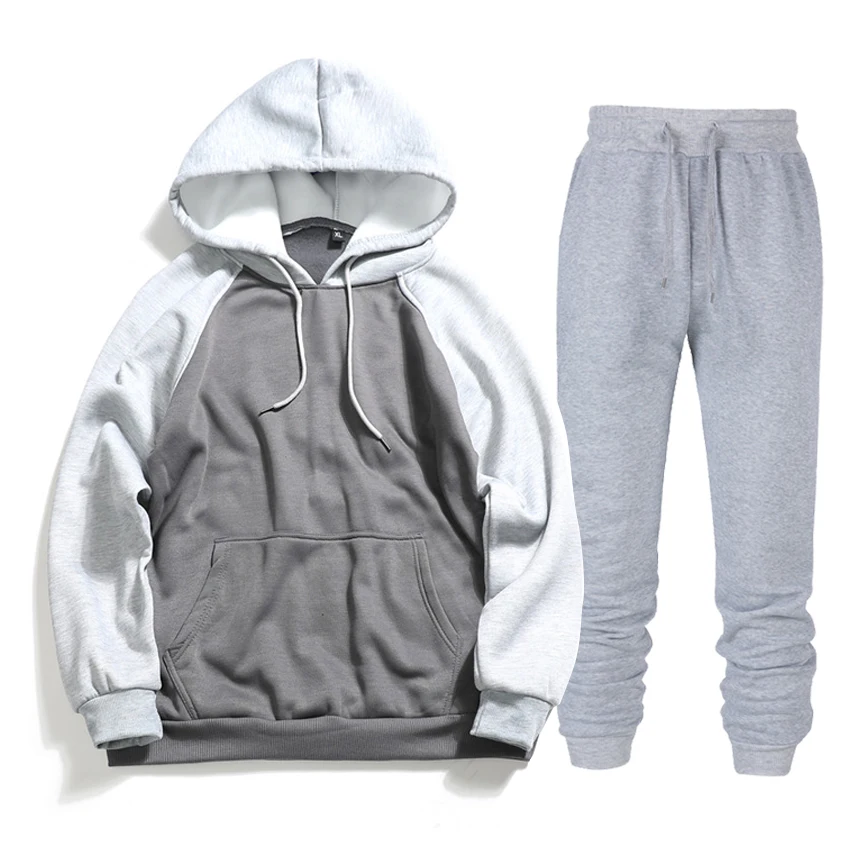 Men splice Tracksuit Set pullover Sets Hoodies Outwear Sweatshirt Fitness sportswear Joggers 2019 Autumn New hooded | Мужская одежда
