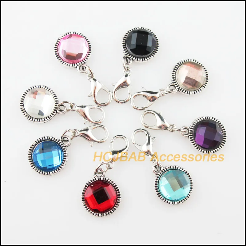 

8Pcs Retro Mixed Crystal With Lobster Claw Clasps Charms Flower Round Pendants