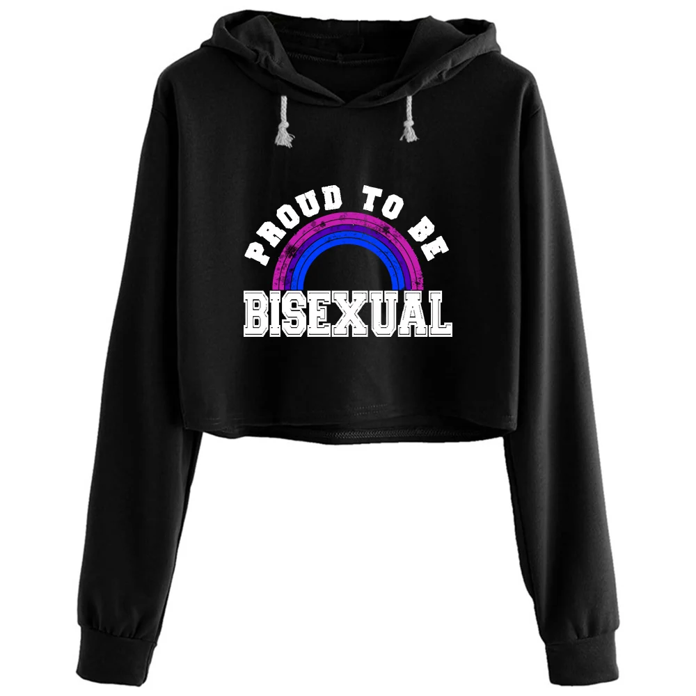 

Proud To Be Bisexual Lgbt Gay Pride Csd Coming Out Crop Hoodies Women Y2k Kawaii Goth Grunge Pullover For Girls