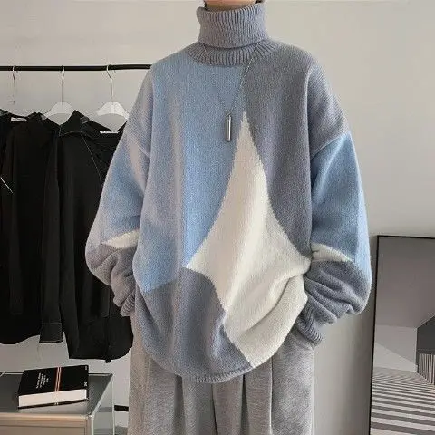 

Autumn Hong Kong Wind Turtle Neck Men's Korean Loose Student Trend Couples Wear Bottoming Shirts.