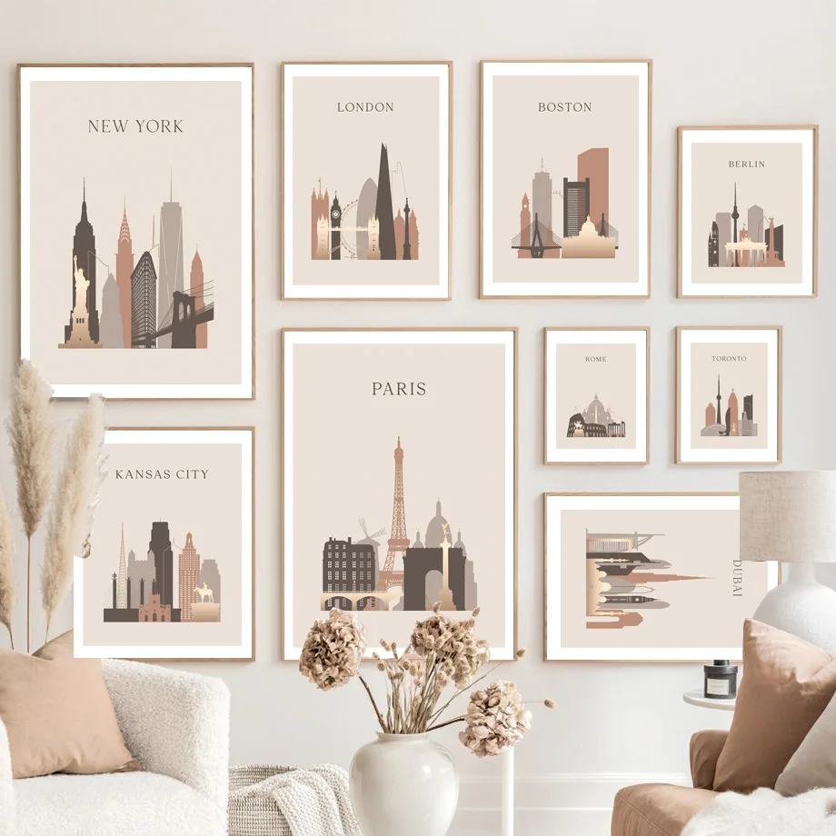 

New York Paris London Dubai Famous City Wall Art Canvas Painting Nordic Posters And Prints Wall Pictures For Living Room Decor
