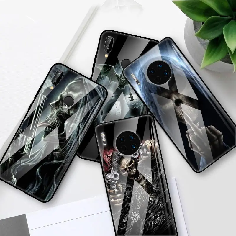 Чехол Grim Reaper Skull Skeleton Glass для Huawei P20 P30 P40 Lite E P Smart 2020 Mate 20X10Lite закаленный чехол