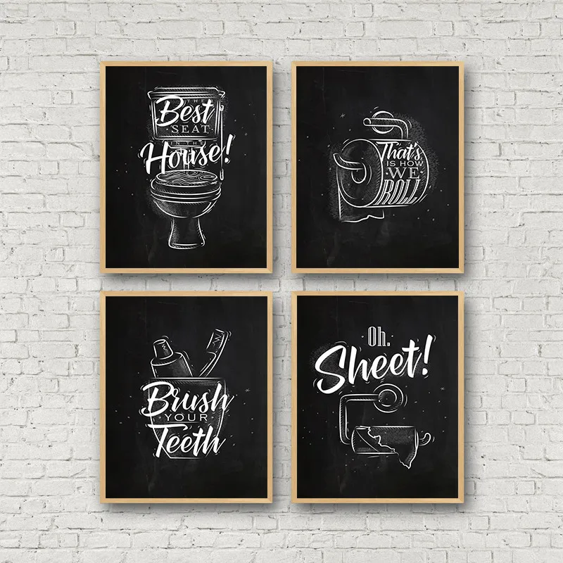 

Toilet Sign Bathroom Canvas Painting Posters Prints Brush Teeth Black White Bathroom Decor Quotes Art Decorative Pictures