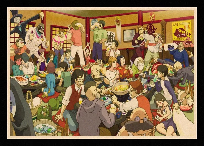 

Perfect JL Hayao Miyazaki Japanese anime Poster Wall Stickers Vintage Poster Prints High Quality For Bar And Home Decor HBB32