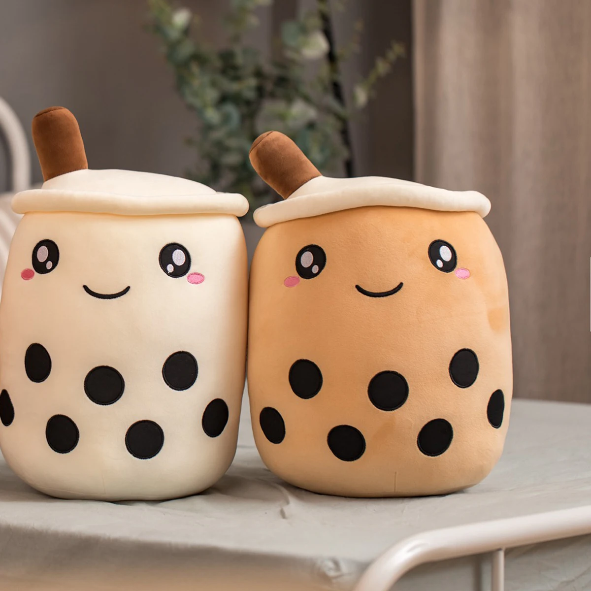

cute adorable cartoon bubble tea cup shaped pillow with suction tubes real-life stuffed soft back cushion funny boba food