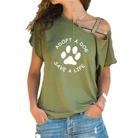 adopt a dog save a life letter footprint print t shirt women short sleeve 2020 summer women tee shirt tops