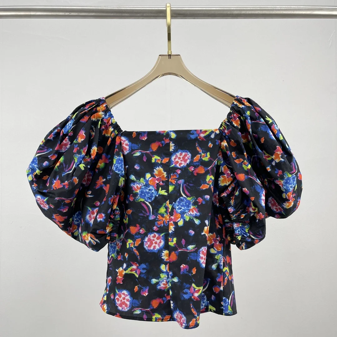 

Женский топ с коротким рукавом и пышными рукавами