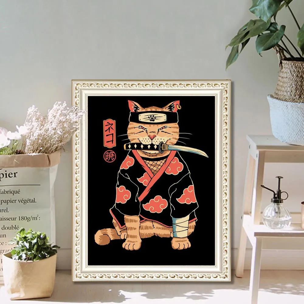 Набор для алмазной вышивки кошка самурая |