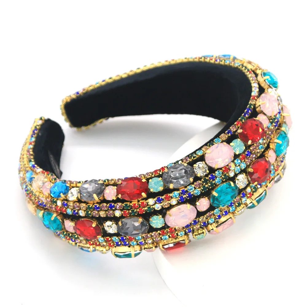 

Silver/Gold/Black/Colorful Rhinestone Luxury Hairbands for Women 2020 Fashion Padded Wide Winter Headband Hair Accessories