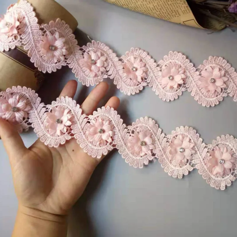 1 ярд вышитая кружевная отделка в виде розовых листьев ткань для рукоделия сделай