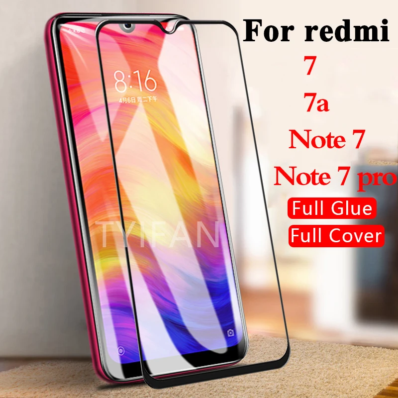 Полностью проклеенное закаленное стекло для xiaomi redmi 7 a 7a note proScreen протектор