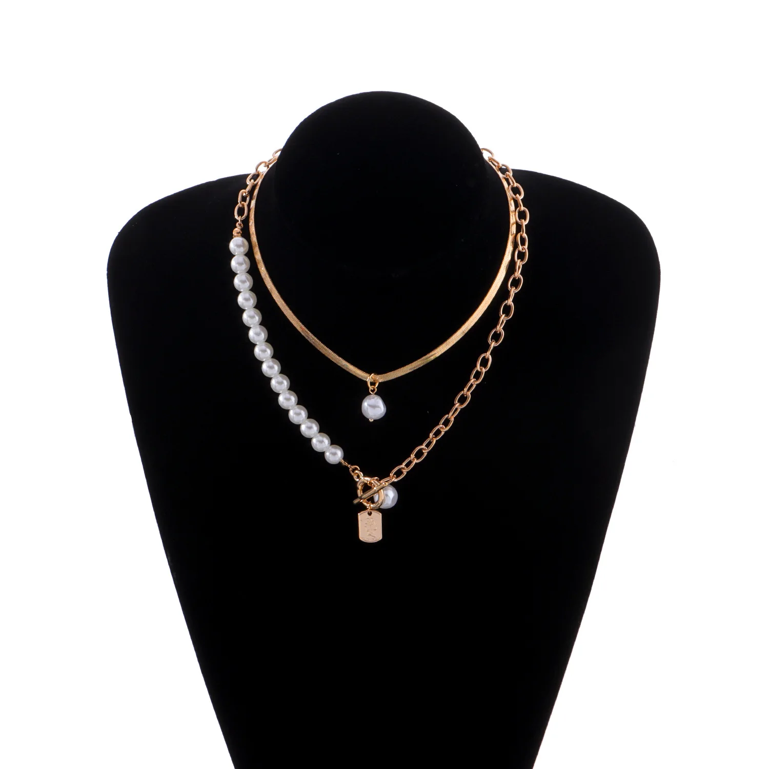 

Baroque Irregular Pearl Lasso Lock Chains Necklace Geometric Coin Pedants Necklace Women Collar Sexy Snake Chains Jewelry