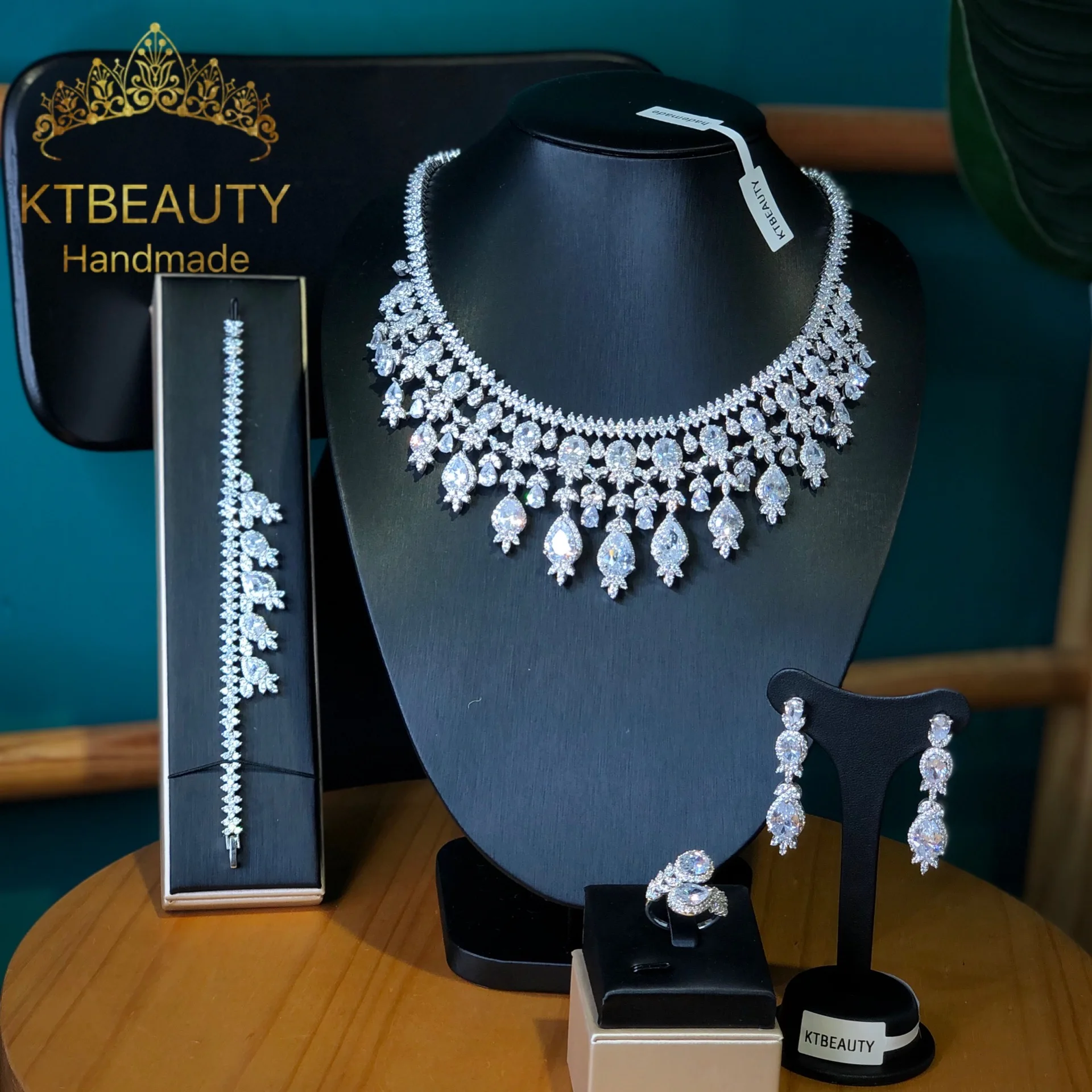 Новые наборы стразы из циркона ожерелье серьги браслет серебристая Корона