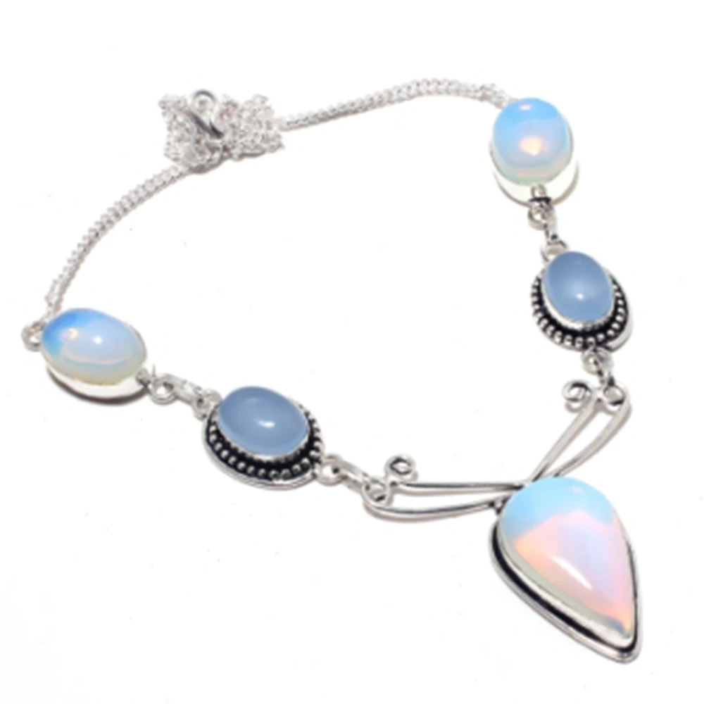 

White Opal Necklace Silver Overlay over Copper , 46.7 cm, N4210-1