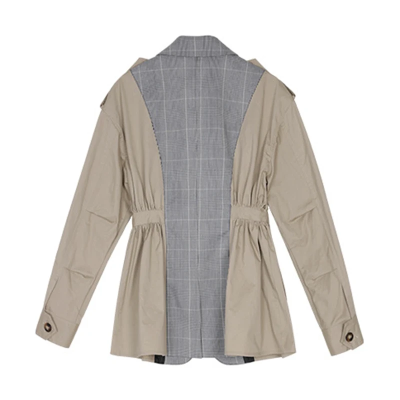 

TWOTWINSTYLE Patchwotk Palid Blazer Coat For Female Lapel Collat Long Sleeve High Waist Slimming Hit Color Women's Coat Tide