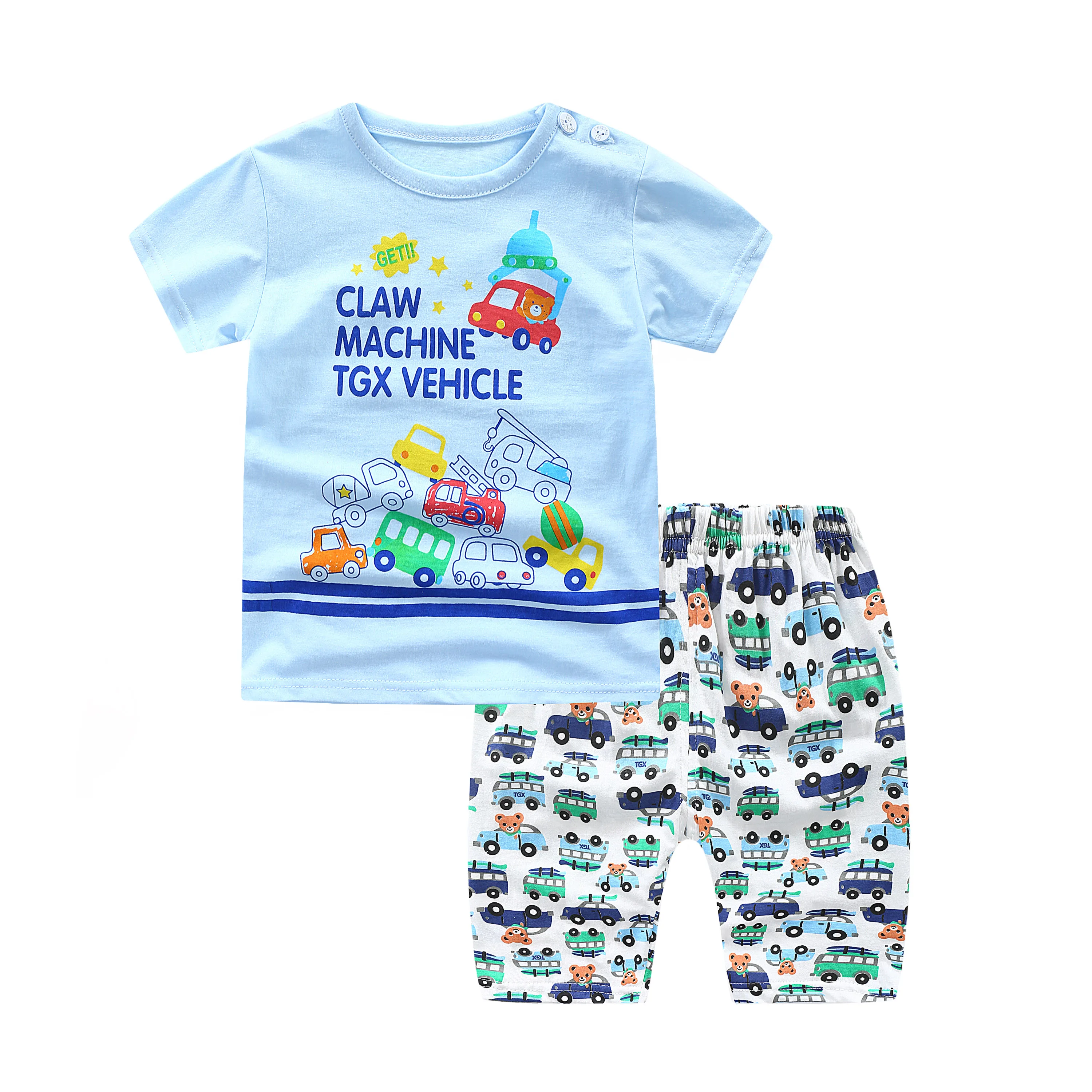 6M-4Y Toddler Kid Baby Girl Boy Summer Clothes Sets Pink Short Sleeve Car Tops Boys Tshirt Pants Children Outfit Tracksuit | Детская
