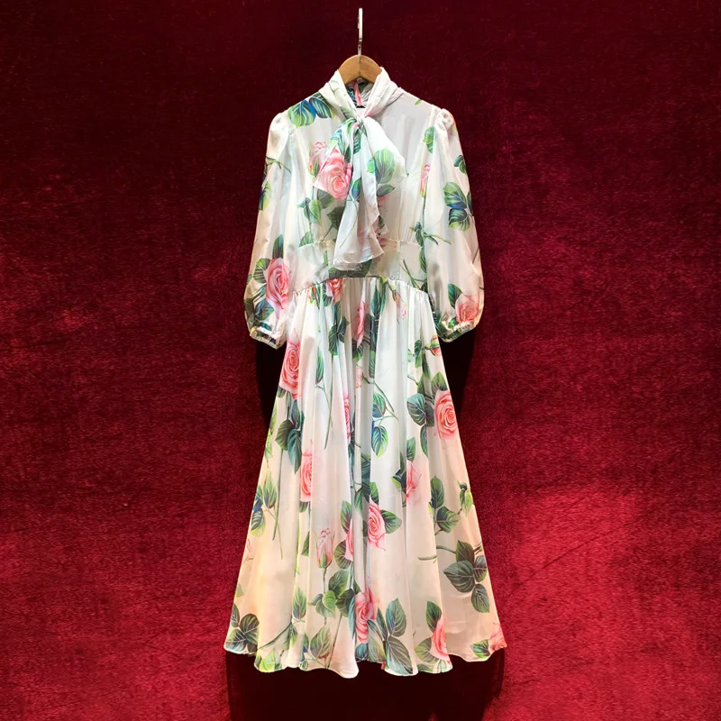 Элегантное Длинное Платье с принтом розы новинка весны 2020 женская шифоновая