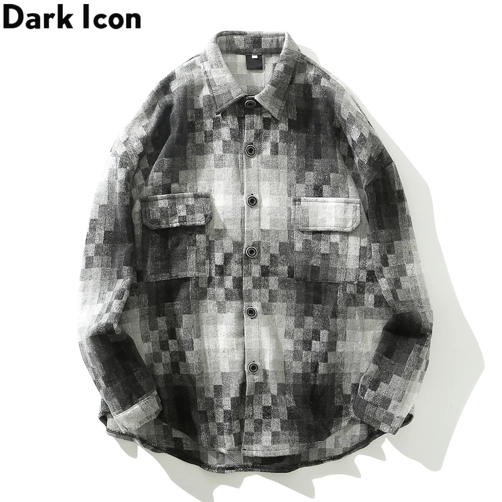 Dark Icon Black White Plaid Thick Shirt Jackets Men Turn-down Collar Men's Jackets Outwear Shirt  Jacket for Men