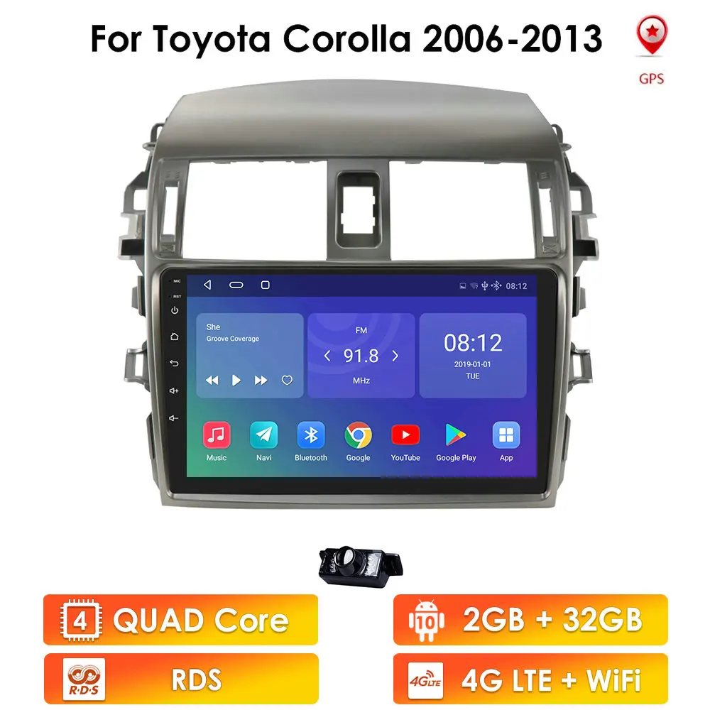 

Автомагнитола 2DIN Android 10 автомобильный мультимедийный плеер для Toyota Corolla E140/150 2006 2007-2013 2Din стерео видео GPS навигация WIFI
