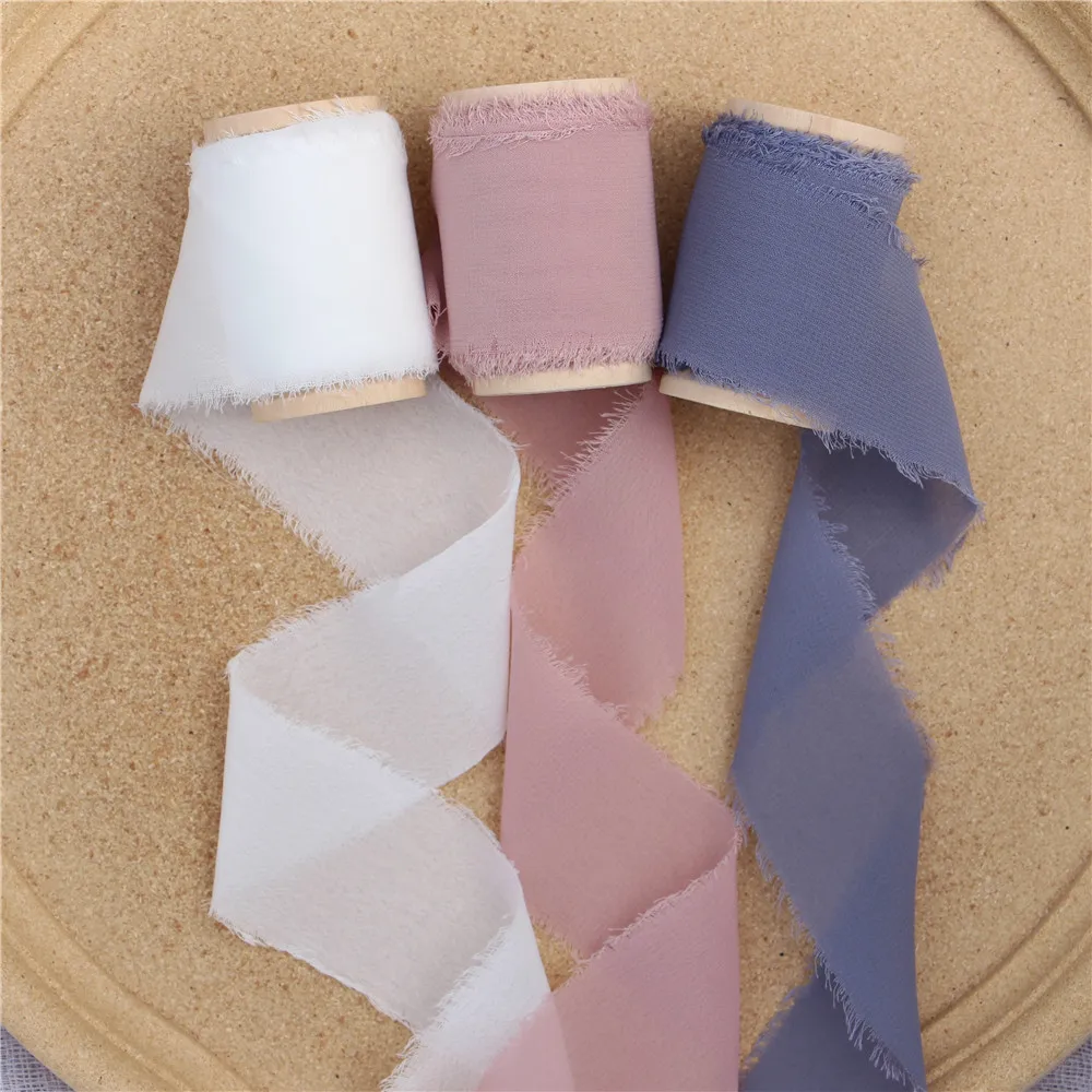 3 шт. изношенная шифоновая шелковая лента с деревянной катушкой 4 см х 5 м | Дом и