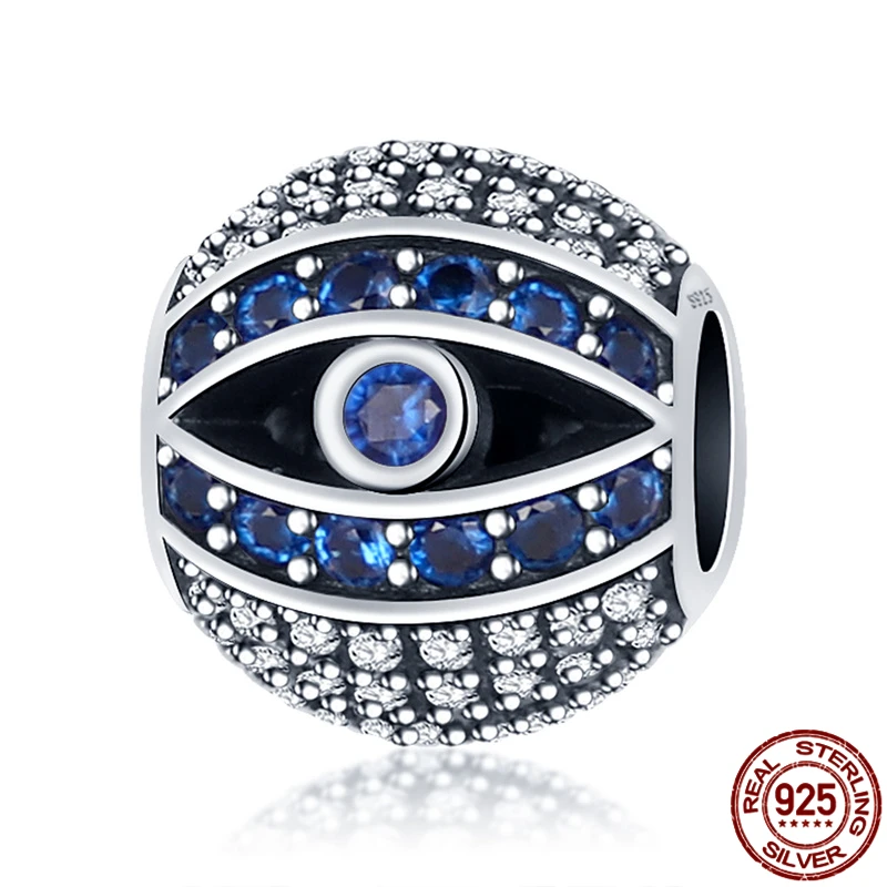 100 Real 925 Sterling Silver Zircon Nazars Eye â€‹Fit Original 3mm BraceletBangle For Women Birthday Fashion Jewelry Gift