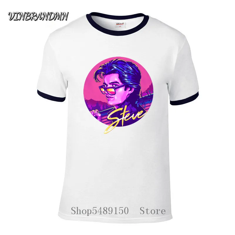 Stranger Things king steve T-shirt Homme American Horror TV Series Novelty Print Men T shirt Top Craft No Fade Black Tshirts | Мужская