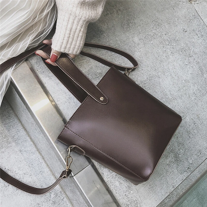 

Women Shoulder Bag Large Capacity Bucket Handbag Casual PU Leather Shoulder Messenger Bags Ladies PU Purse