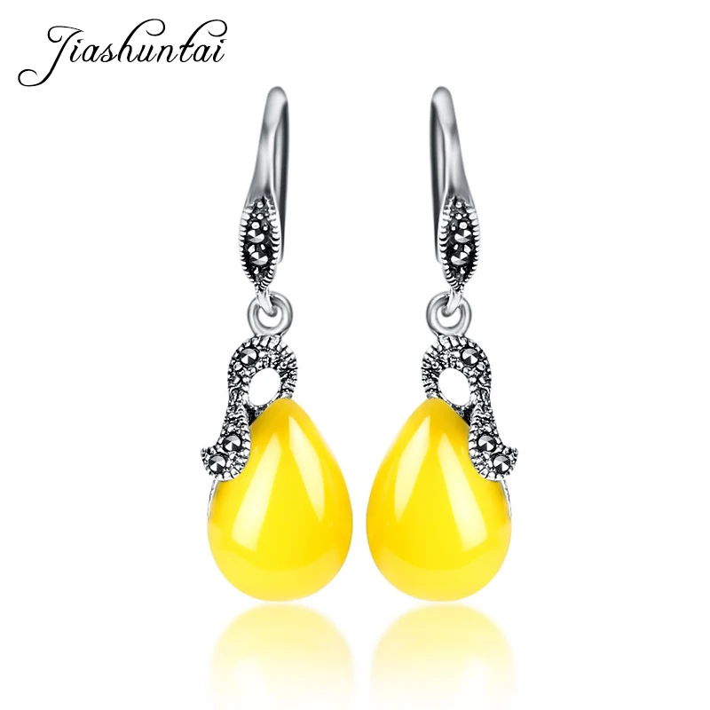 Серьги подвески женские из серебра 100% пробы с халцедоном и