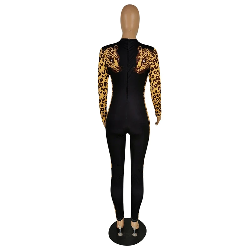

ZKYZWX Sexy Winter Colorblock Leopard Printing Jumpsuit One Piece Outfits Casual Night Club Streetwear Rave Festival Clothing