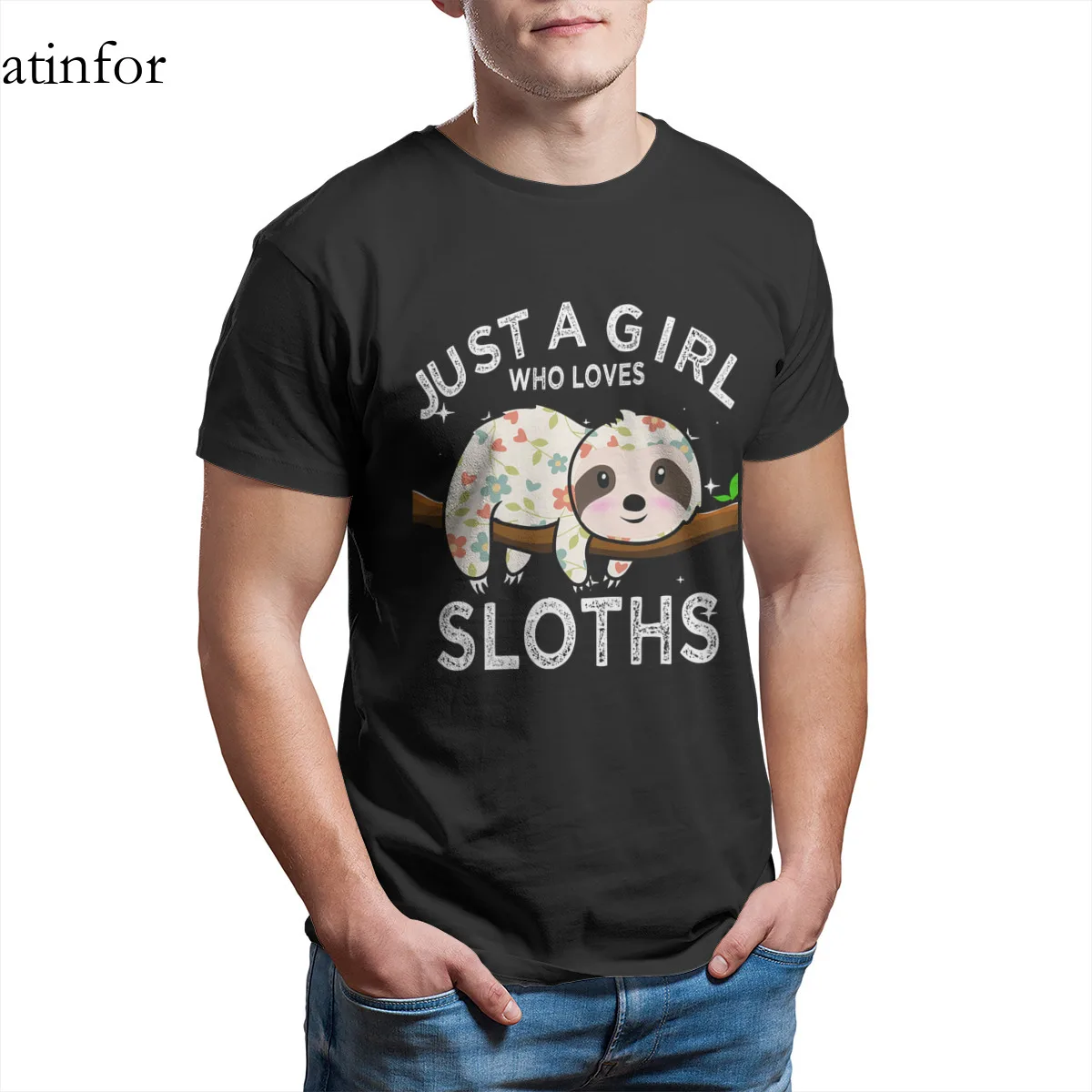 

Забавная футболка с надписью «Just a Girl Who Loves Sloths», черные парные футболки с круглым вырезом и графическим принтом, размеры 4XL, 5XL, 6XL, 15977